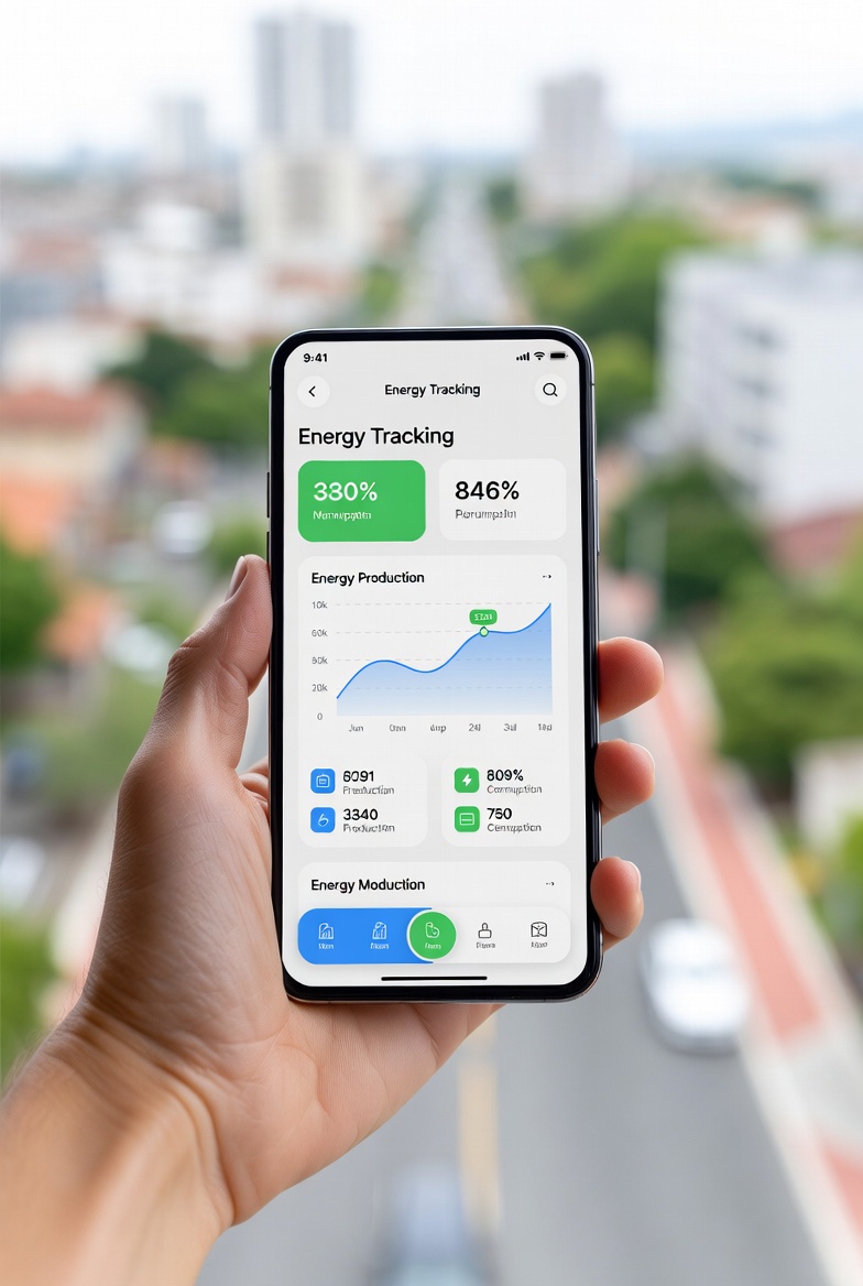 Persona che utilizza un'app su tablet per monitorare la produzione e il consumo della propria Comunità Energetica